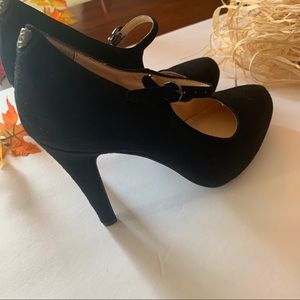 Guess Black Suede Pinup Strap Heeled Pumps
